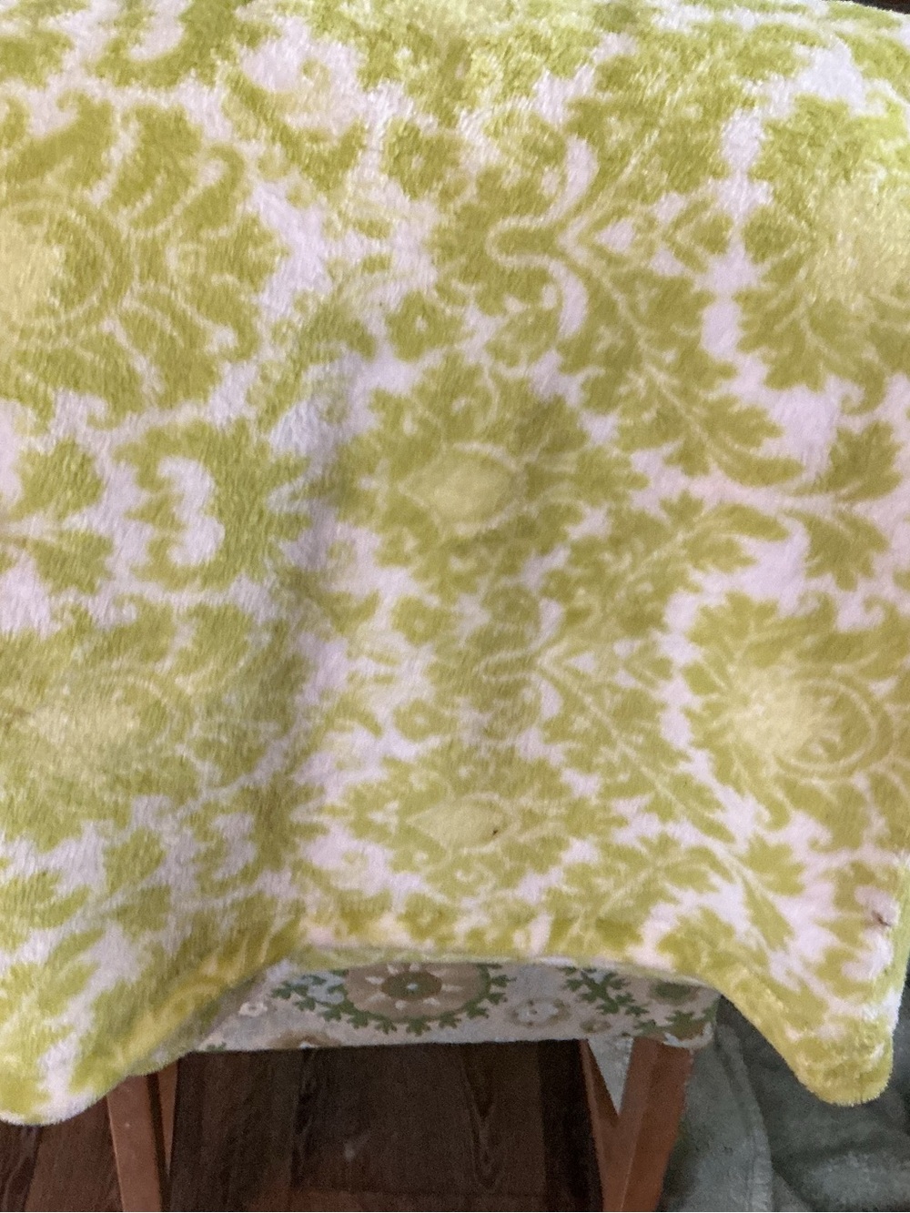 Lime Green and White Damask Plush Throw